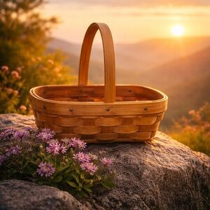 Longaberger Handwoven 5 1/2 Inch Tall Wicker Basket with Handle Marked HL 2000